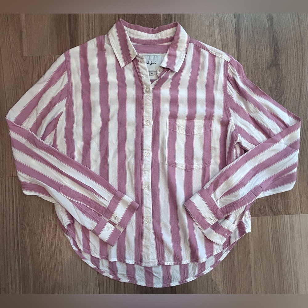 Rails Women’s Size XS Dana Bali Pink/White Stripe Button Down Shirt Airy Classic